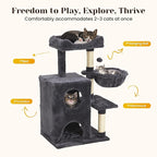 Medium Cat Tree with Scratching Posts, Cat Bed, Hammocks & Condos – Multi-Level Cat Tower for Playful Cats, 36" Modern Jungle Gym, Dark Grey