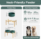 Ceramic Raised Double Bowls Set with Stand, Food & Water Bowls for Large Breed Dogs, Weighted Dog Dishes, Pet Bowl(8.2'',60OZ, Green)