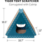 Furhaven Cardboard Hideout w/ Catnip for Indoor Cats, Ft. Scratching Pads - Tiger Tent Corrugated Cat Scratcher Hideout - Teal, One Size