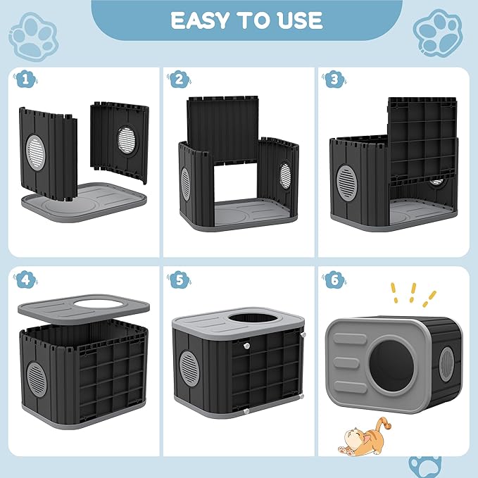 NUNU LAB Plastic Cat House Outdoor, Cats House for Indoor, Weatherproof Cat House, Camera Shaped Design, with Escape Door, for Small to Medium Cats (Grey)