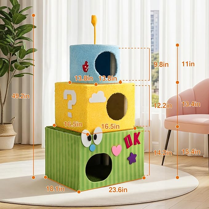 Happy & Polly Cat Tree for Cats, 49.2 Inches, All Breed Sizes, Climbing, Indoor, Wood and Sisal, Floor Mount, Modern