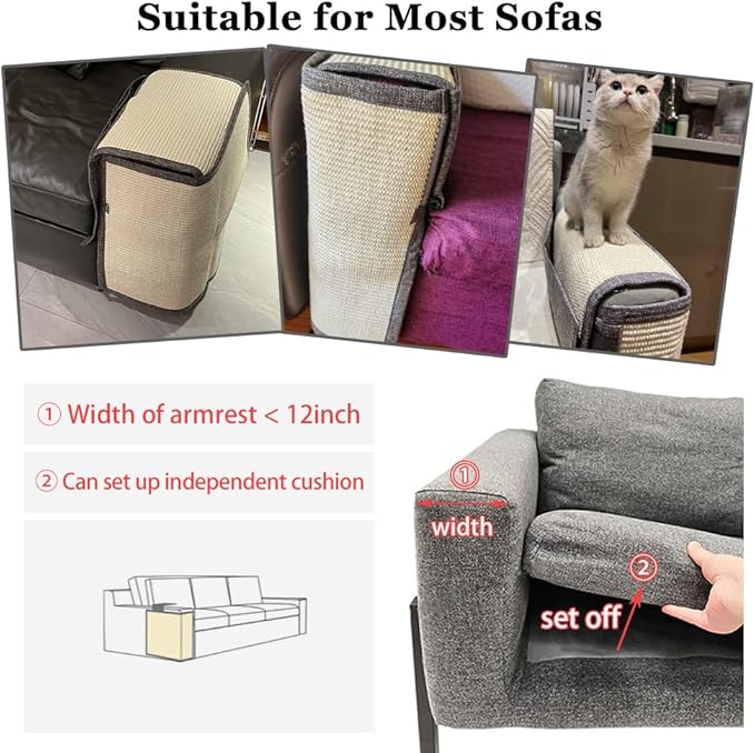NATUYA Furniture Protectors from Cats-Cat Couch Protector Large Sisal Cat Scratching Mat-Protect Sofa Corner Cushion Chair (Sisal Armrest - Left)