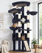 Globlazer Extra Large Heavy Duty Cat Tree, 80in Tall Sturdy Cat Tree Tower for Multiple Indoor Cats Large Adult with Scratching Posts, 2 Spacious Condos with Padding, 2 Soft Perches, S80C, Dark Grey