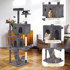 70in Cat Tree for Indoor Cats, Cat Tower with Cat Scratching Post, Multi-Level Cat Furniture, Cat Tower with Funny Toys for Kittens-Light Gray