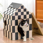 Cardboard Cat House with Scratch Pad & Catnip, Cat Play Scratching House for Indoor Hideaway Furniture, Heavy Duty Sturdy Cardboard Scratcher, Easy to Assemble Birthday Gift, Medium