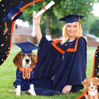 5 Pcs Dog Graduation Costume Set Include 2026 Pet Graduation Gown with Stole Puppy Grad Cap Lensless Glasses DIY Letter Stickers for Dogs Cats Holiday Costume Accessory(Blue Orange,S)