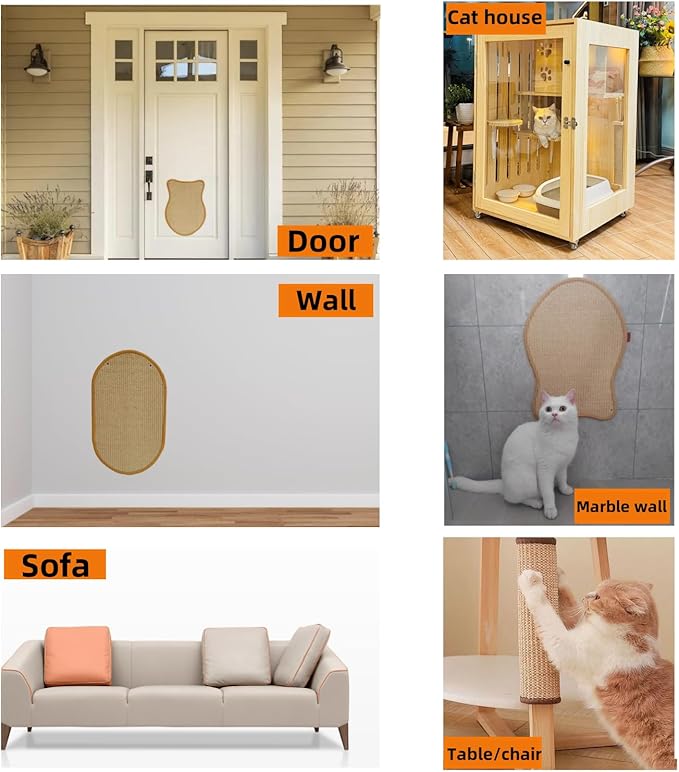 Premium Sisal Cat Scratching Mat with Velcro Tapes - Protect Couch & Carpets, Firm & Thick, Environmentally Safe - Great Gift for Cats (Pig)