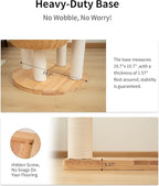 Modern Cat Tree for Large Cats, Wood Cat Tower 3 Condo Perch Heavy DutyBase with Cotton Scratch Post for Indoor Big Cats (90755)