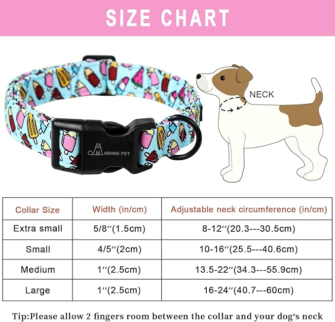 ARING PET Summer Dog Collar, Cute Blue Ice Cream Doggy Collars for Puppy Small Medium Large Boy Girl Dogs Pet, for Daily Photos Outdoor Beach Walking Picnic, M