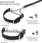 Martingale Collar for Dogs No-Pull Adjustable Training Collar with Stainless Steel Chain - Genuine Leather Anti-Slip Design for Small,Medium,Large Breed Dogs - Black (S)