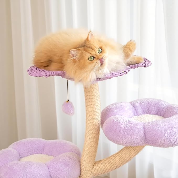 Happy & Polly 35.4 inch Woven Blossom Cat Tree, Fleece Floral Cat Tower with Sisal Scratching Post for Indoor Cats