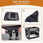 JESPET Soft Cat Crates Kennel, 3 Door Soft Sided Folding Travel Pet Carrier with Straps and Fleece Mat for Dogs, Cats(Dark Grey, Medium(27" L x 20" W x 20" H))