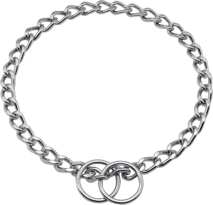 Herm Sprenger Chrome Plated Steel Dog Collar with Short Flat Links Choke Chain Two O-Rings for Small Medium Large Dogs Professional Training Collar Correction Slip Chain Made in Germany (26in (65cm))