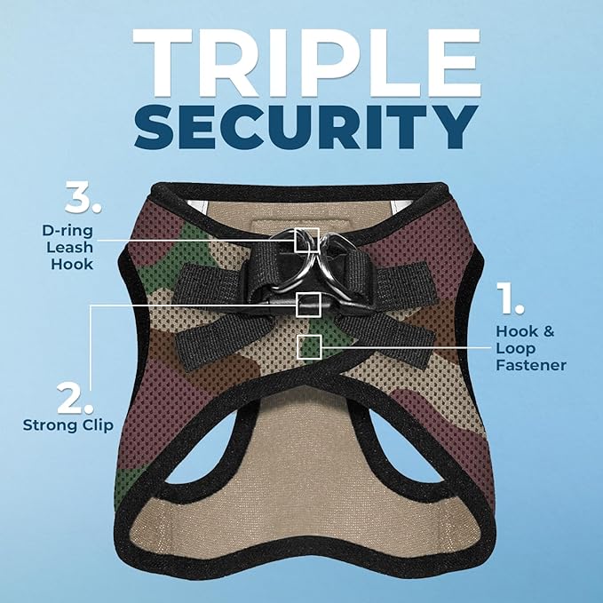 Best Pet Supplies Voyager Step-in Air Harness - All Weather Mesh, Reflective, No Pull Harness for Dogs, Cats - Secure with Hook & Loop Fastener, Buckle, Double D-Rings - Army/Black Trim, S