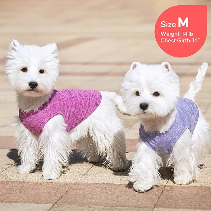 KYEESE 2 Pack Dog Shirts Quick Dry Soft Stretchy Sun Protection Dog T-Shirts with Reflective Label Tank Top Sleeveless Vest Pet Clothes for Small Pet, Large, Purple+Pink