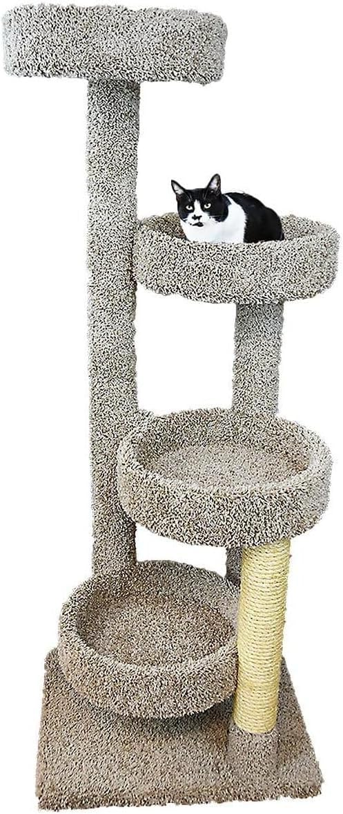 Maykoosh Rustic Romance Large Cat Stairway Neutral Color Solid Wood Cat Playground, Modern Multi-Level Cat Tree Tower for Indoor Cats, 20" L x 20" W x 55" H Neutral