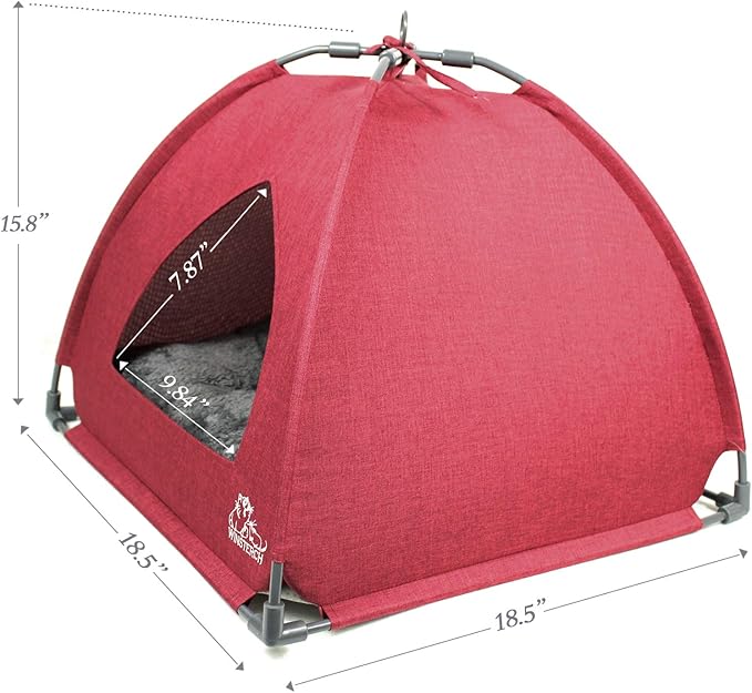 Winsterch Cat Bed Cave for Indoor Cats, Small Pet Tent Cave for Cats, Kittens, and Small Dogs, Warming Cat House with Removable Washable Cushion (18.5'‘ x 18.5’' x 15.8'',Red)