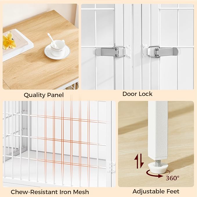 Dog Crate Furniture for 2 Dogs, 43.3" Dog Kennel with Removable Divider, Heavy Sturdy Dog Furniture Style Double Cage for Small Medium Dogs, Indoor Pet House End Table, Natural and White