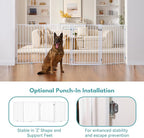 No Pawblems Free Standing Dog Gate with Door, 36'' Tall Foldable Dog Fence for Indoor & Outdoor, Up to 78 Inch Extra Wide Puppy Gate for Stairs, Hallways, Doorways, Deck, Yard (White, 3 Panels)