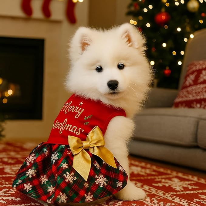 Abbylike 3 Pcs Seasonal Dog Outfits Christmas Halloween Thanksgiving Pet Costume Cotton Holiday Puppy Dress Lightweight Pet Apparel with Bowknot for Large Medium Cat Clothing, Large