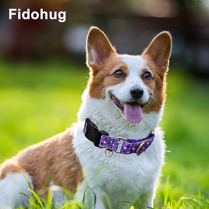 Reflective Martingale Collar for Dogs with Quick Release Buckle Cute No Pull Training Dog Collars (Purple Polka Dot, Medium)