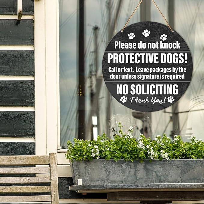 Muktoujaumai Do Not Ring Bell Sign, No Soliciting Round Hanging Sign Decor, Wall Decorations Wood Sign for Home, Yard, Front Door, Gift for Dog Lover Mom Dad, Please Do Not Knock