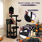 Tangkula Gothic Cat Tree, 83 Inch Tall Cat Tower with Sisal Covered Scratching Posts, 2 Coffin Beds, 2 Cat Condos, Hammock, Basket Bed, Halloween Pet Furniture, Black Goth Cat Tree for Indoor Cats