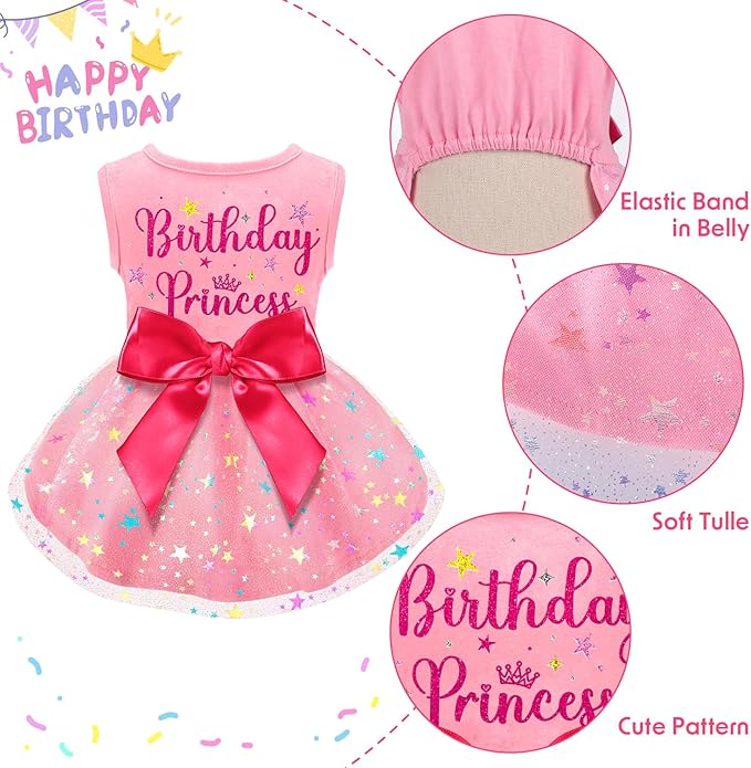 Dog Birthday Dress Dog Dress with Bowknot Tulle Birthday Princess Pet Clothes for Small Medium Large Dogs Girls Boys Cats Outfit Apparel