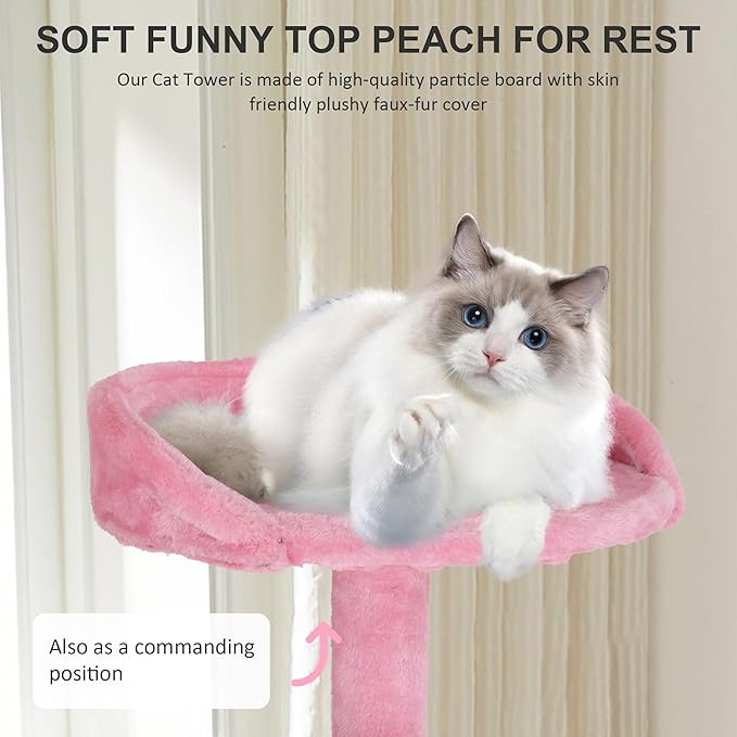 70" Multi-Level Cat Tree Tower with Scratching Posts, Toys & Condo - Space-Saving Design for Indoor Kittens, Compact Floor Footprint & Vertical Space for Multi-Cat Homes-Pink
