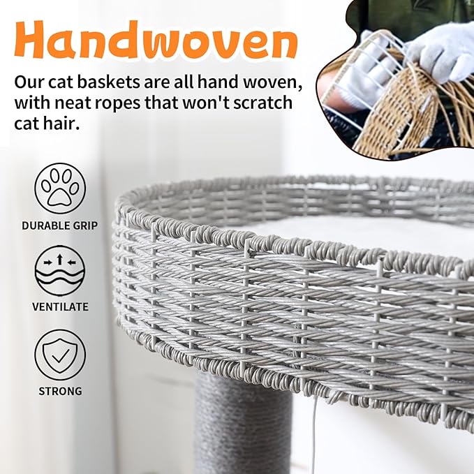 Modern Cat Tree for Indoor Cats, 50'' Multi-Level Cat Tower for Large Adult Cats, Sturdy Heavy Duty Design with 8 Sisal Scratching Posts 1 Board, Semi-Enclosed Condo, Space Capsule Perch