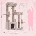 Heybly Heavy Duty Cat Tree, Tower for Indoor Cats Large Adult, Tall Cat Condo House with Extra-Large Baseboard, Multi-Level Plush Furniture with Scratching Posts, Hammock,Toy Balls,Muchroom HCT026MU