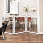 ZJSF Freestanding Foldable Dog Gate for House Extra Wide Wooden Grey Puppy Gate Stairs Dog Gates Doorways Tall Pet Gate 24" Height 3 Panels Pet Fence