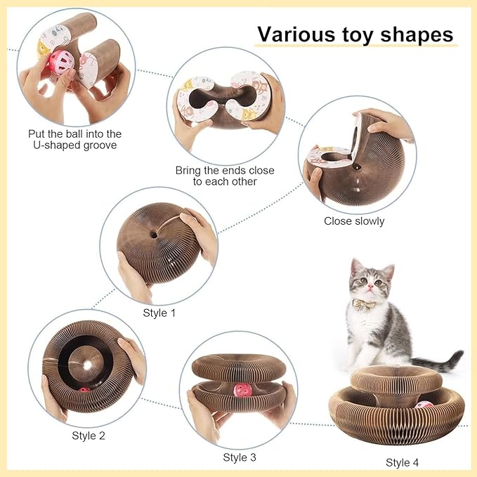 Kitty Curls Cat Toy,Magic Organ Cat Toy,Magic Organ Cat Scratcher Board,Foldable Recyclable Cat Accordion Toy for Indoor Cat Playing,Interactive Scratch Pad with Toy Ball(1pc)