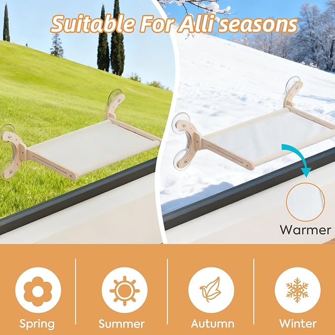 Cat Window Perch, Adjustable 4 in 1 Cat Hammock, Cats Window Bed for Windowsill, Bedside, Floor, Reinforced Wood and Metal Frame,4 Strong Suction Cups, Cordless Design(Grey, 18inch)