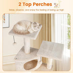 PETSITE 44-inch Multi-Level Cat Tree, Modern Cat Tower with Sisal Scratching Posts, Cozy Condo, Playful Cat Hole, Sisal Covered Ladder, and Dangling Ball, Ideal for Indoor Cats and Kittens (Beige)