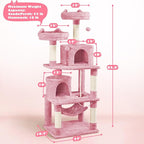 Topeakmart 62.2 inches Cat Tree, Cat Tower w/Double Condos, Scratching Posts & Hammock, Cat Activity Tree Kitten Play House, Pink