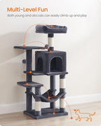 Feandrea Cat Tree, 44.1-Inch Cat Tower, Plush Multi-Level Condo with 4 Scratching Posts, 2 Perches, Hammock, Cave, Smoky Gray UPCT261G01