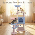 56-inch Flower Cat Tree, Large Cactus Cat Tree Tower Condo with Sisal Scratching Post, Cat Condos, Hammock, Removable Flower Cushion, Multi-Level Pet Activity Center, Pink (Blue-56 inch)
