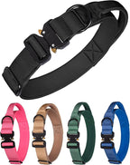 Tactical Dog Collar for Medium Large Dogs, Heavy Duty Dog Collars with Handle, Metal Buckle Dog Training Collar, Thick Military Large Dog Collar for Male. (L, Black)