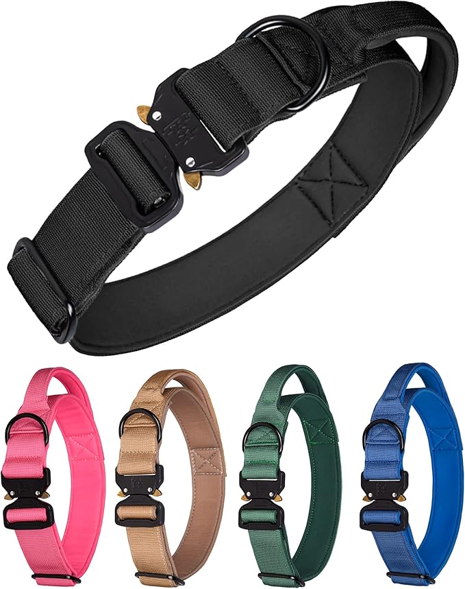 Tactical Dog Collar for Medium Large Dogs, Heavy Duty Dog Collars with Handle, Metal Buckle Dog Training Collar, Thick Military Large Dog Collar for Male. (L, Black)
