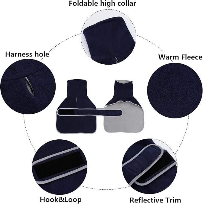 Geyecete Dachshund Winter Coat, Dog Jacket, Navy, X-Small, Waterproof, Padded Fleece Lining, Reflective Piping, Lead Slot