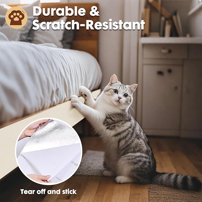 PowerKing Cat Scratch Furniture Protector, 78.7"x15.8" Self-Adhesive Cat Scratch Mat for Couch & Sofa, Trimmable DIY Cat Scratcher Pads for Indoor Cats (Beige)