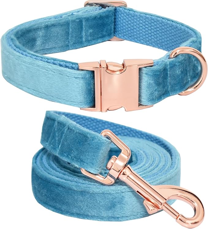 Bubblepup Velvet Dog Collar and Leash Set, Dog Collars for Small Medium Large Dogs Leash for Training & Walking
