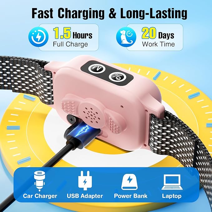 2 Pack Bark Collar, Smart Dog Bark Collar for Large Medium Small Dogs, Rechargeable Ultra-Light Training Collar with Beep Vibration, Anti Barking Device with 5-Level Sensitivity (Pink)