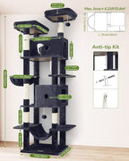Globlazer Heavy Duty Cat Tree Tower 80in Tall Extra Large Cat Tree Tower for Multiple Indoor Cats Large Adult with Scratching Posts, 2 Spacious Condos, Padded Perches, Soft Hammock, S80B, Dark Grey