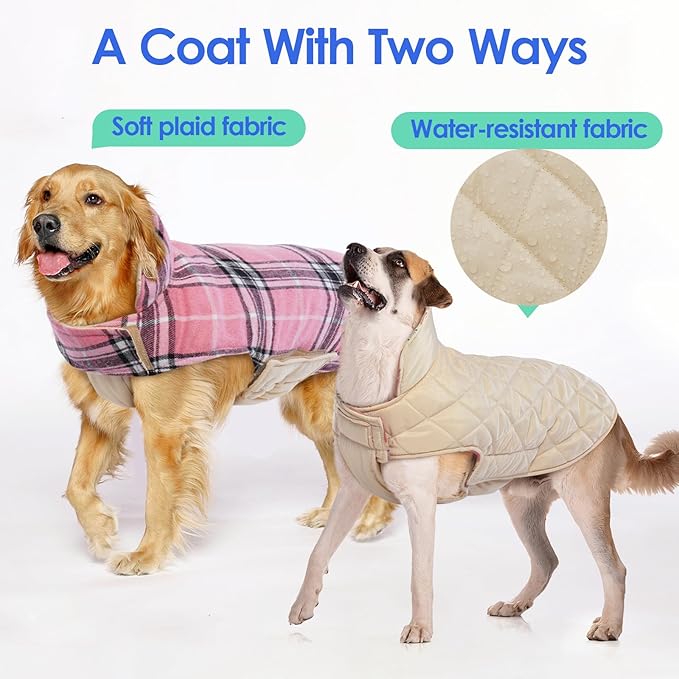 MIGOHI Winter Dog Jackets, Reversible Plaid Coats, Windproof, Waterproof, Warm for Small to Large Dogs Vest, Pink, XL