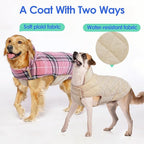 MIGOHI Reversible Dog Coat, Windproof Waterproof Winter Jacket, British Style Plaid, Warm Dog Vest for Small Medium Large Dogs, Pink, M