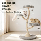 FKWin 48" Tall Cat Tree,Flower Shape Design,Scratching Post Condo,Multi-Level Furniture Activity Center,Kittens Pet House Play with Hang Ball,Plush Cat Tower for Large Cats (Gray-3 Tiers)