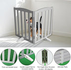 ZJSF Foldable Freestanding Indoor Dog Gate for House Wood Long Pet Gates Dog Fence for Stairs Puppy Gates for Hallways, Puppy Gate,Support Feet Included, Grey, 24 "Height-2 Panels