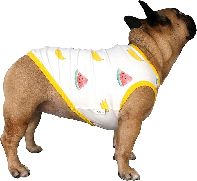 iChoue 100% Breathable Cotton English Bulldog Halloween Cartoon T Shirts Cute Clothes for Medium Large Dogs Vest Tank Tops Terrier Pitbull Watermelon Banana - XLarge